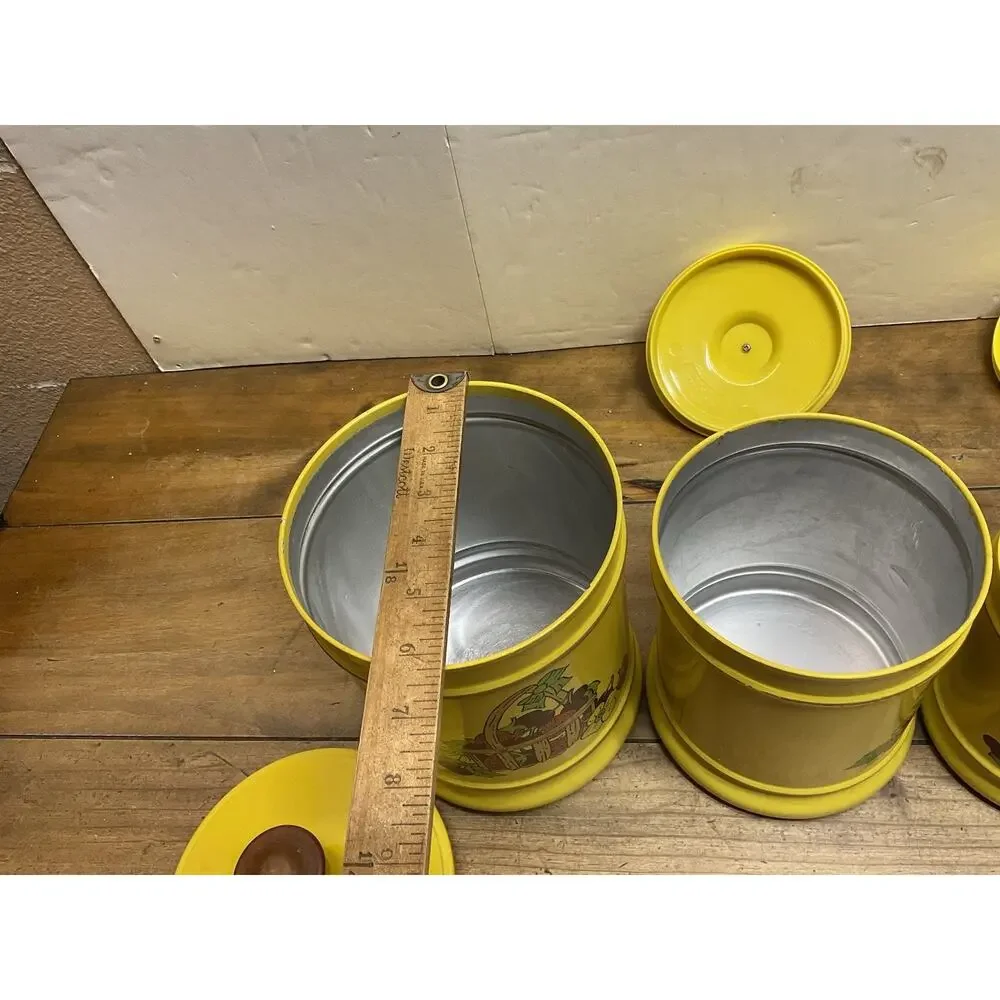 Vtg 70s Kromex Yellow Fruit Basket Aluminum Kitchen Canister Set